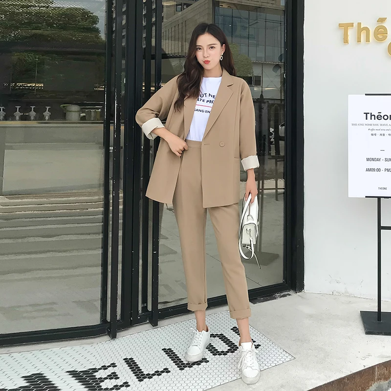 Autumn Female Pant Suits 2019 high quality Casual Solid