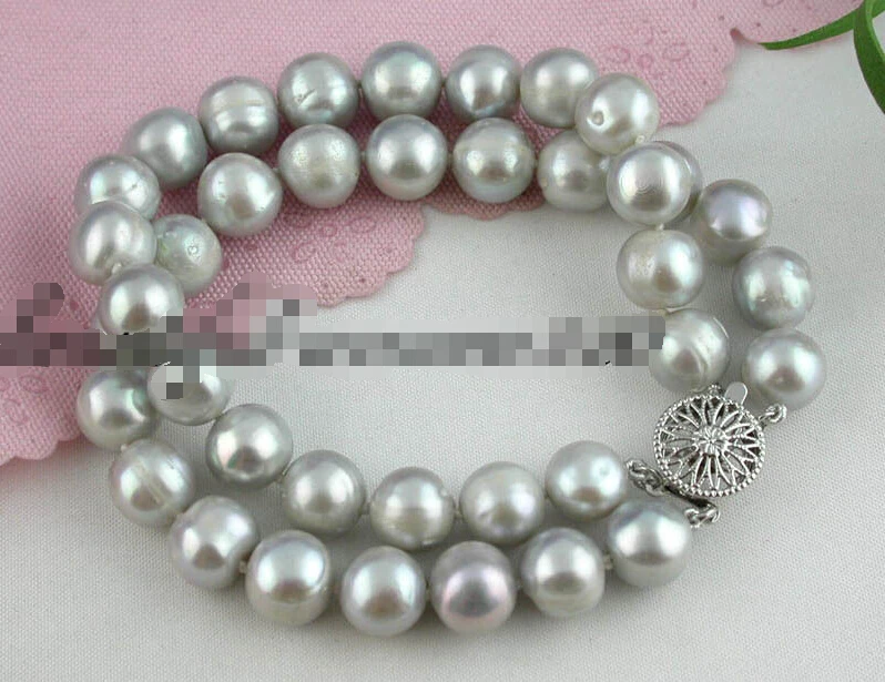 

> z1618 2row 8" 11mm gray fw round pearl bracelet bangle Natural >>> -Top quality free shipping