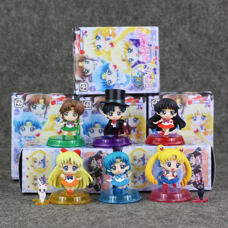 

6pcs/lot Anime Cartoon Sailor Moon Mars Jupiter Venus Mercury Q Version PVC Action Figure Model Toys Dolls