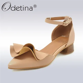 

Odetina Sweet Ruffles Women Sandals Elegant Ankle Strap Pointed Toe Chunky Heels Lady Dress Shoes Spring Summer Large Size 34-48