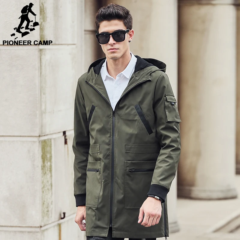 Pioneer Camp 2017 new trench coat men brand clothing Top Quality male long army green trench