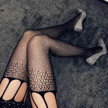 

Women Mesh Bling Sequin Crystal Rhinestone Fishnet Pantyhose Tights Stockings Hot Drilling Hollow Stockings