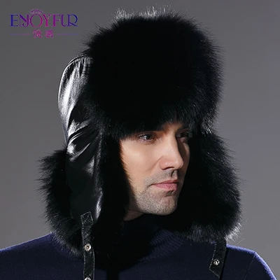 Tanie Męskie zimowe futro kapelusz prawdziwej skóry bomer futro kapelusz dla mężczyzn ucha chronić futro szopa czapka gruba ciepła dobrej jakości czapka zimowa