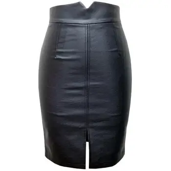 

Free Shipping Women's PU Water wash Plus size Skirt Leather Elastic high waist tight hip PencilSkirts XXL