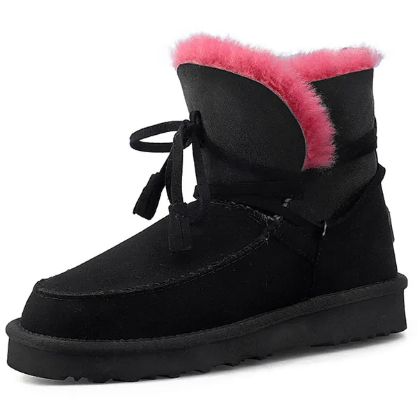 Mcacchi/новые зимние женские ботильоны из овечьей шерсти Женская обувь на платформе с теплой шерстяной подкладкой на плоской подошве короткие зимние ботинки верблюжьего цвета - Цвет: Black