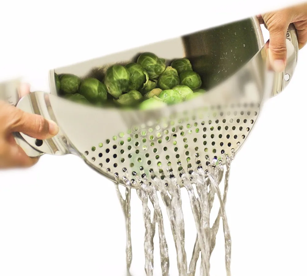 Lecook Stainless Steel Pan Pot Drainer Strainer Colander With Handle For Spaghetti Draining