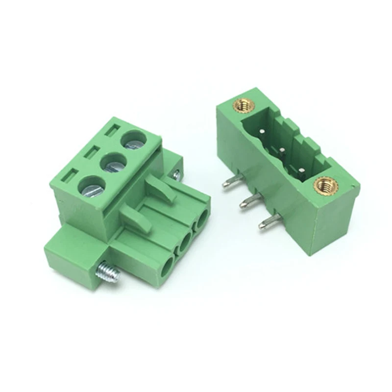 

5.08mm Pitch Pins Pluggable Screw Terminal Blocks with Flange, Plug + Right Angle Pin Header