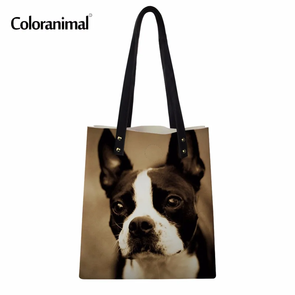 

Coloranimal Cute 3D Animal Boston Terrier Printing Student Mochila Tote Messenger Bag Handbag Women Famous Design PU Leather Bag