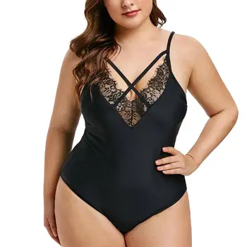 

2019 Women Swimsuit Bikini Set Women One Piece Padded Swimwear Plus Size Solid Lace Criss Cross Swimsuit Bikini embarazo A1