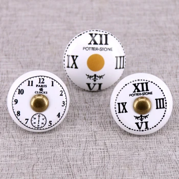 

1x Clock Printed ceramic Glass Knob for Dresser Drawers cupboard cabinet door pulls Handles