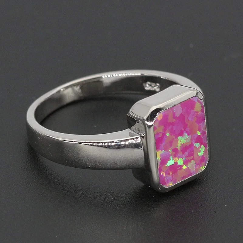 Классические дизайнерские квадратные фиолетовые огненные опаловые серебряные кольца для женщин, высококачественные ювелирные изделия, вечерние кольца, модные аксессуары