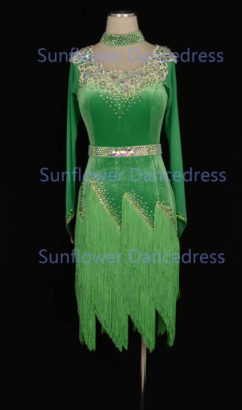 

NEW Rumba Jive Chacha Latin Dance Dress,ballroom dress,dance wear, fringe latin dress ,green,sequin dance costumes,jazz dress
