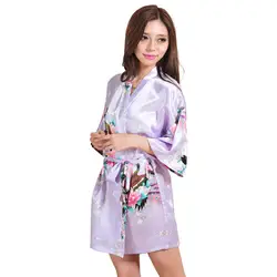 Светло-фиолетовый женский с цветочным принтом кимоно платье Китайский Стиль район одеяние Ночная рубашка цветок размеры s m l xl XXL, XXXL 20160403