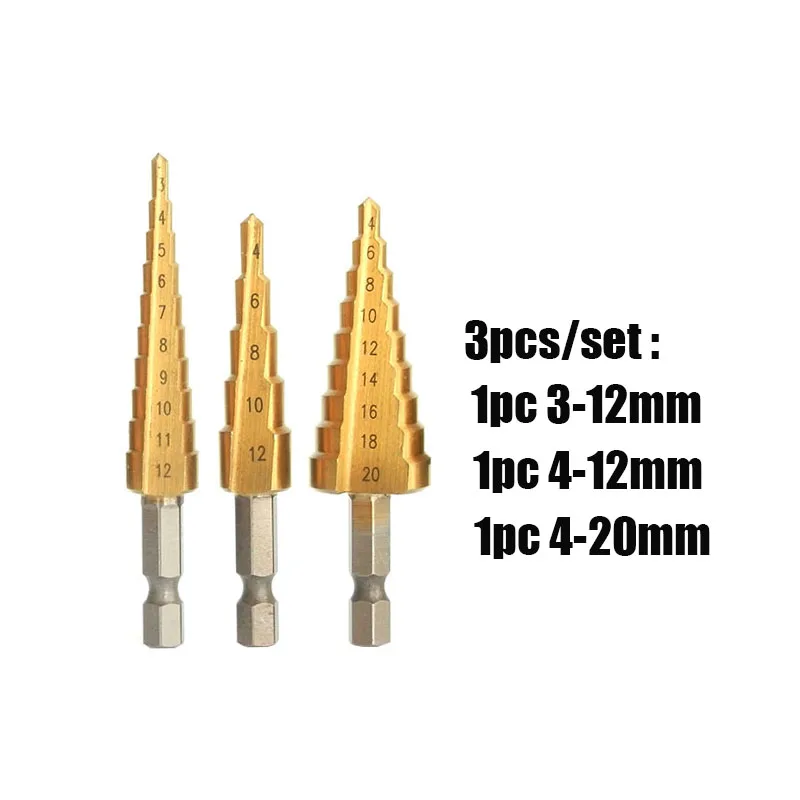 Ступенчатые сверла из быстрорежущей с алмазным напылением для Титан покрытием 3-12/13 на возраст от 4 до 12 лет/20 мм/22 мм/32 мм конус дыропробивной пресс 1/4 ''шестигранным хвостовиком бит пустотелого сверла диаманта для металла, дерева