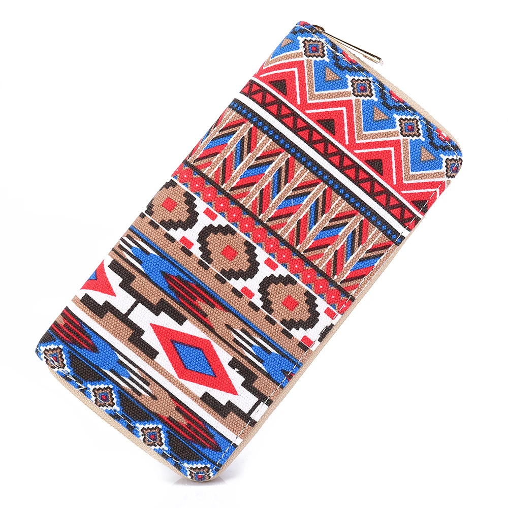 

Sansarya 2018 Ethnic Stripe Print Canvas Long Women Wallet Vintage Ladies Card Holder Retro Female Purse With Cupreous Zipper