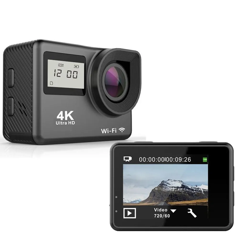 

Sports Action Camera 4K Waterproof Sport Camera170 Degree Wide Angle WiFi HD Cam 12MP 2 Rechargeable Battery