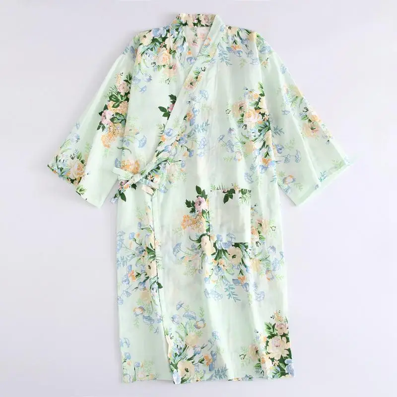 Женская Повседневная юката, Летний хлопковый Халат, одежда для сна, японское кимоно, банный халат, милые пижамы, ночная рубашка с принтом, домашняя одежда - Цвет: Color 7
