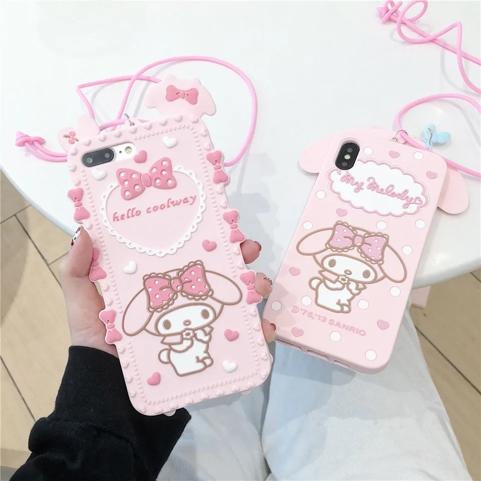 Sanrio 3D милый My Melody мультфильм с ремешком чехол для телефона IPhone Xs Max X Xr 8 7 6 S Plus Soft oroll Мягкий силиконовый чехол