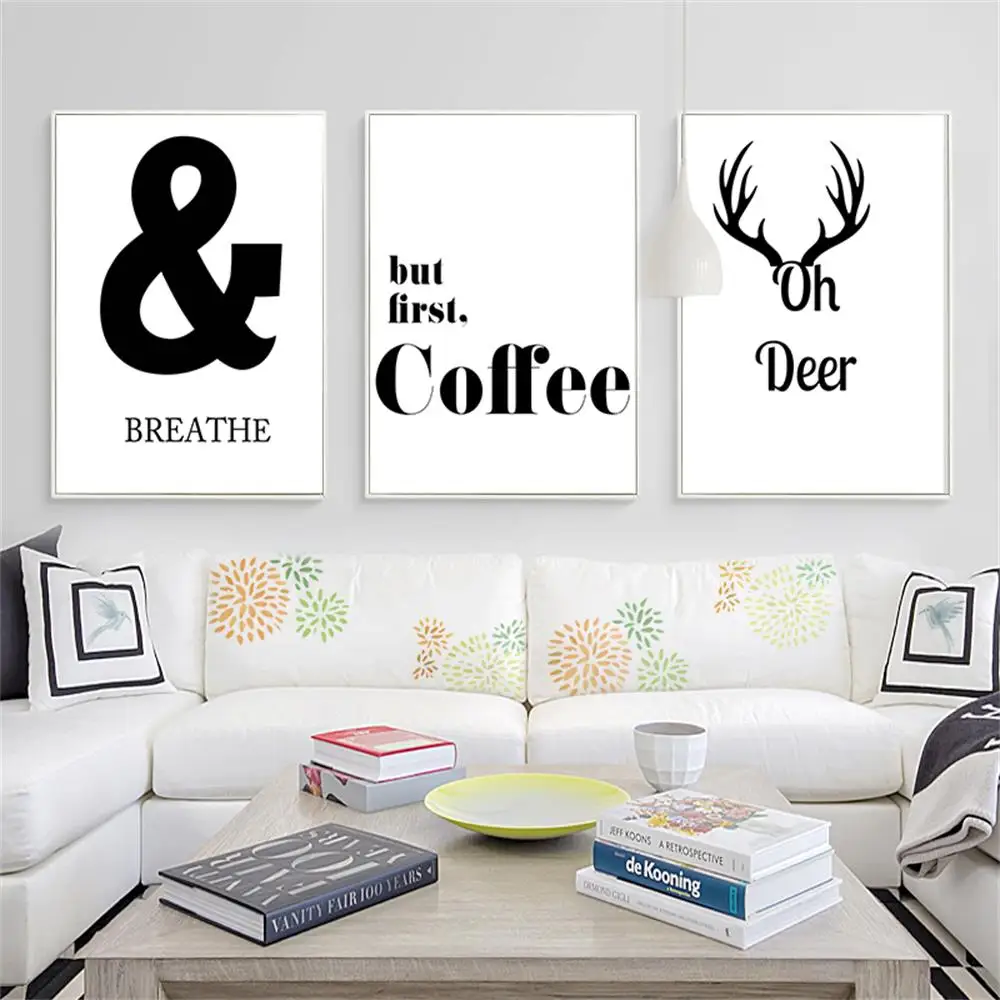 

Nordic Minimalist Letter Pattern Deer Black Canvas Prints Painting Home Decor Space Art Posters Wall Pictures For Room Unframed