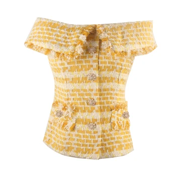 

New female aristocratic temperament small sweet wind sexy brought heavy drill word buckle light yellow frock