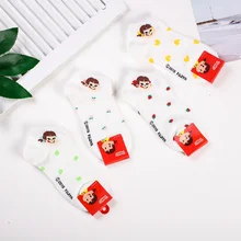Cartoon fujiya fruit print socks peko poko strawberry banana peach pineapple cute funny women cotton sock spring autumn comfort