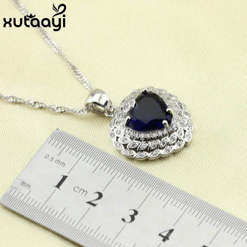 XUTAAYI Top Quality 925 Silver Jewelry Sets Blue Created Sapphired Flawless Necklace/Rings/Earrings/Bracelet For women - Image 3