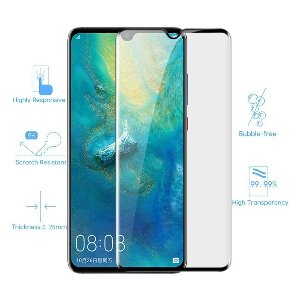 3D Tempered Glass for Huawei Mate 20 PRO Screen Protector 9 Curved Full on the Protective For P20 Lite | Мобильные телефоны и