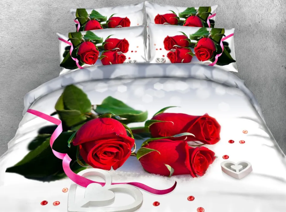

Roses Department Store 3D red Rose Bedding quilt duvet cover bed sheet linen bedspreads Super King size queen twin 4PCS 5PCS