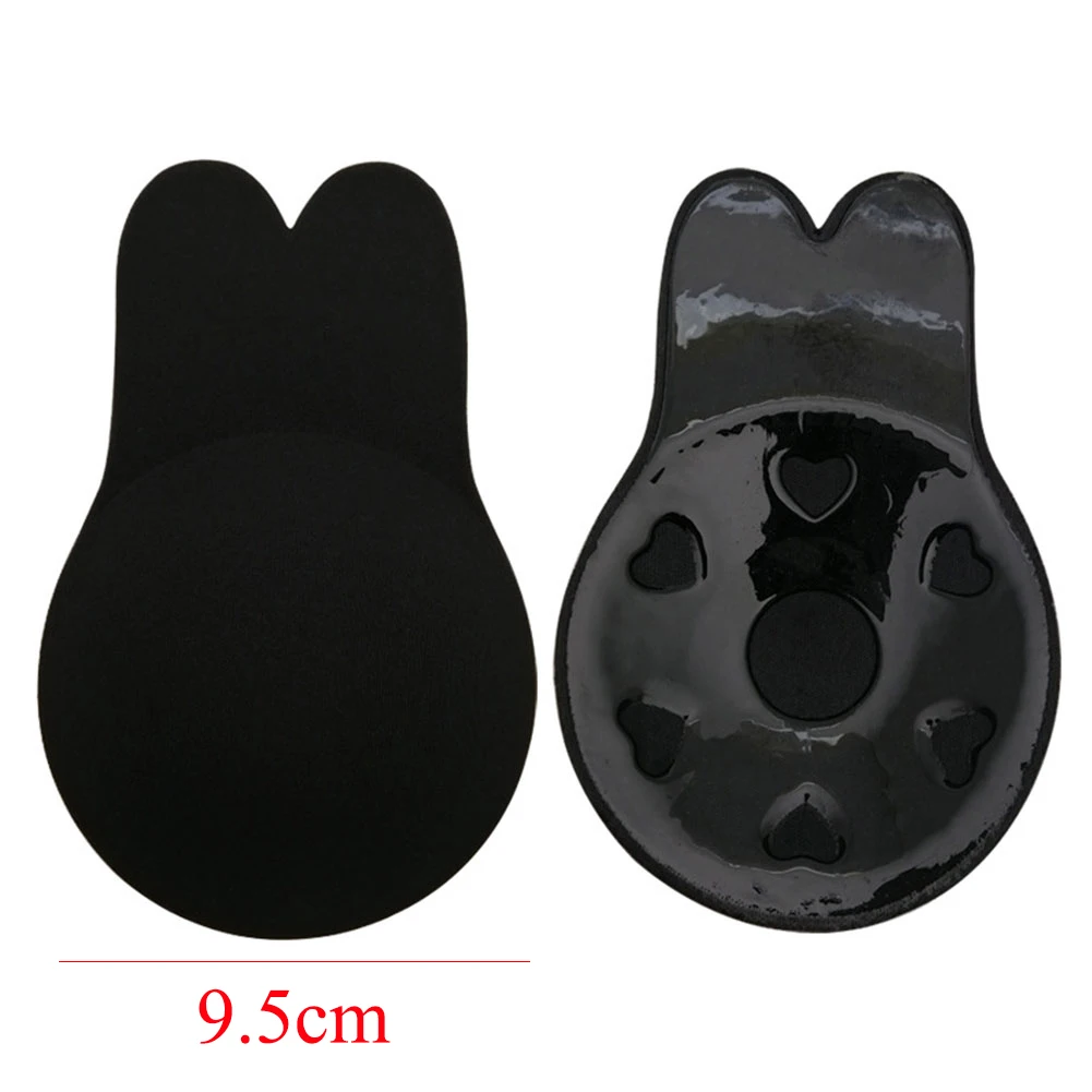 black 9.5cm Женские накладки на соски с милыми кроликами, невидимый бюстгальтер с эффектом пуш-ап, многоразовый клейкий бюстгальтер, наклейки на грудь - Цвет: black 9.5cm