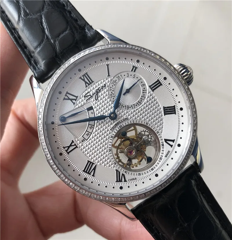 Многофункциональный календарь 50ATM Мужские механические часы из натуральной крокодиловой кожи мужские наручные часы высокого класса Tourbillon ST8001 часы