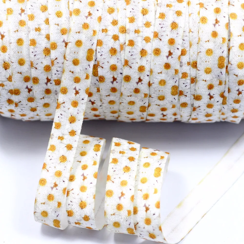 

5/8 inch 16mm Daisy Flower printed fold over elastic ribbon diy handmade hair bows decoration materials for weddings 50 yards