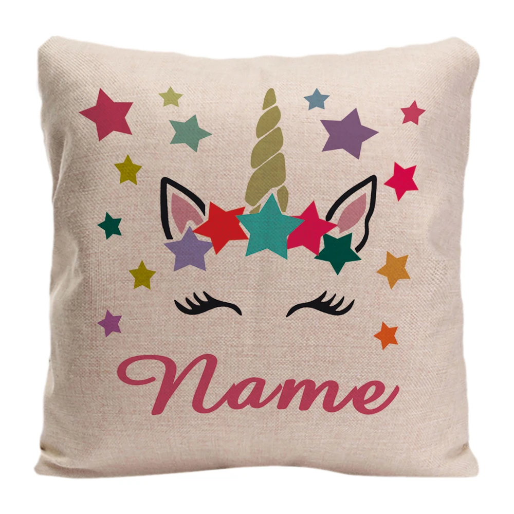 Unicorn With Colorful Stars Back Throw Pillow Case Decorative Cushion Cover Custom Name Pillowcase By LVSURE For Car Sofa