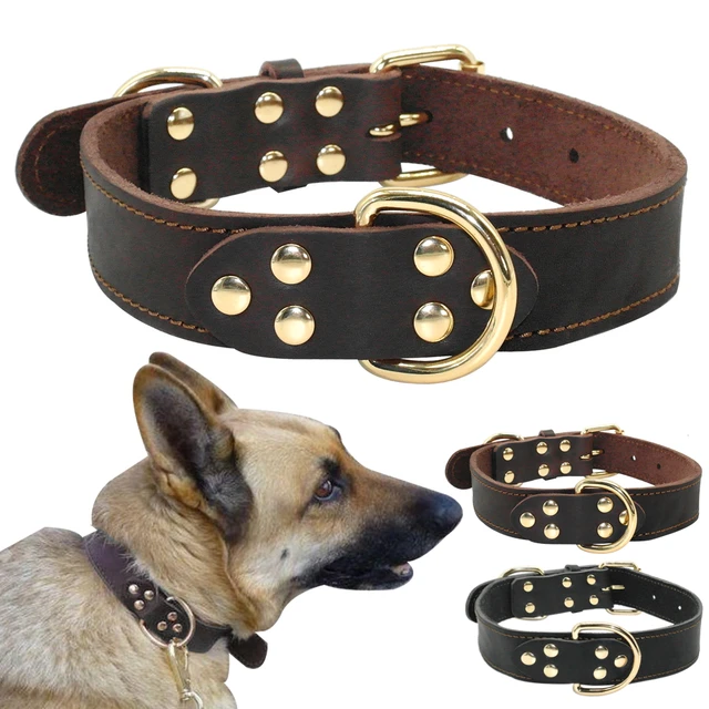 Duty Real Cowhide Leather Dog Collars Medium Large Dogs German Shepherd  Collar