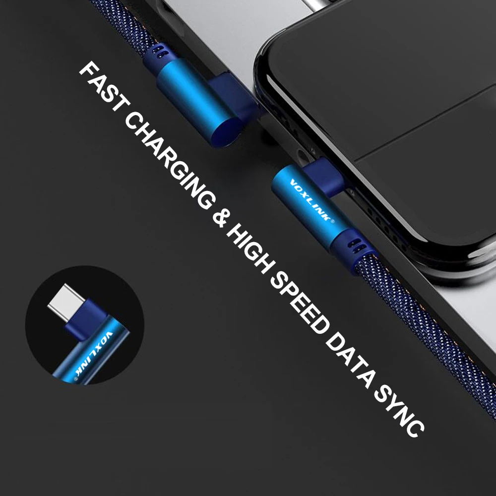 VOXLINK usb type C 90 градусов быстрая зарядка usb c кабель type-c шнур для передачи данных зарядное устройство usb-c для samsung S8 S9 Note 9 8 Xiaomi mi8 mi6
