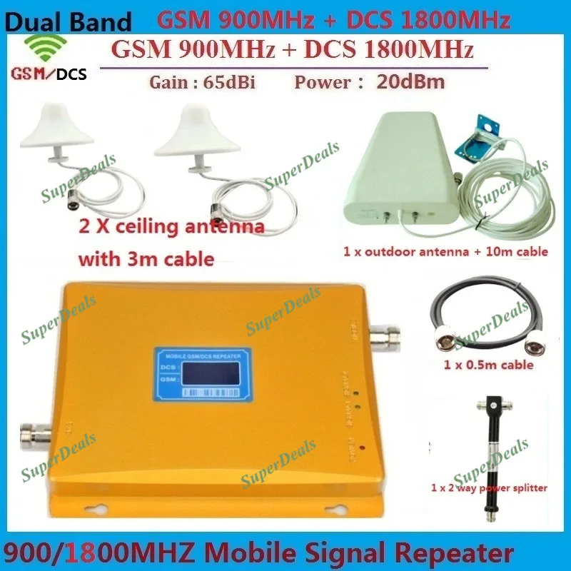 

3 antennas 2G GSM Repeater Cell Phone Signal Booster LTE 4G signal repeater 900 1800 signal amplifiers + omni antenna + cable