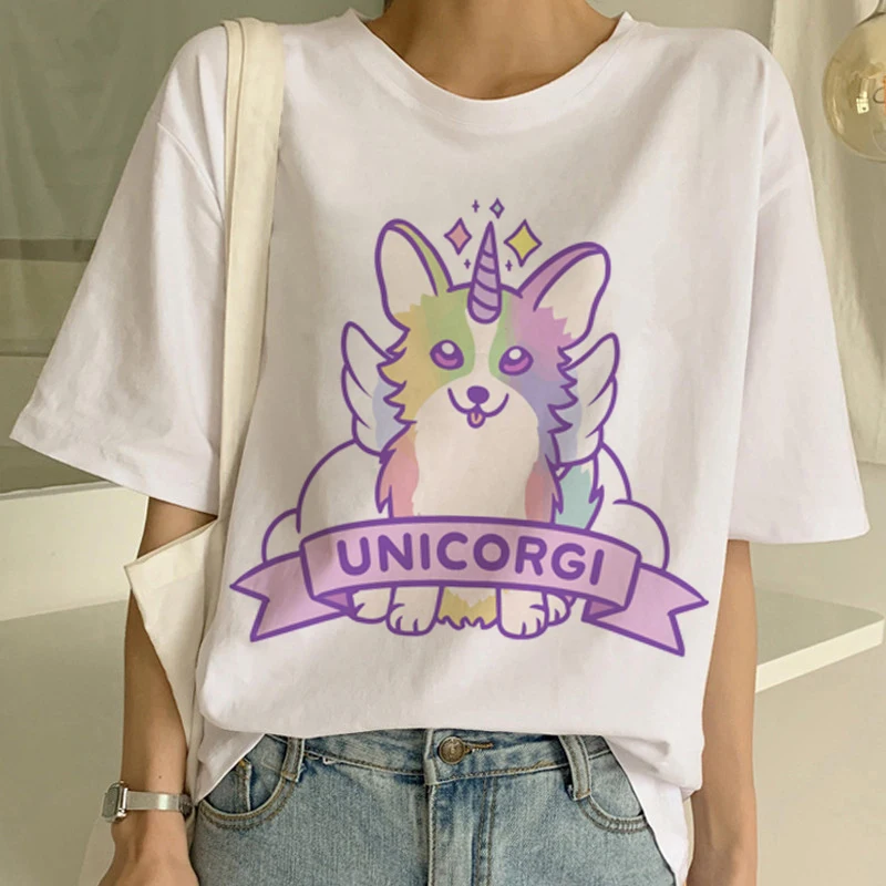 Футболка с радугой, милая Футболка Harajuku, женская футболка Ullzang Rainbow Unicorn, модная футболка с коротким рукавом, Kawaii, женские футболки