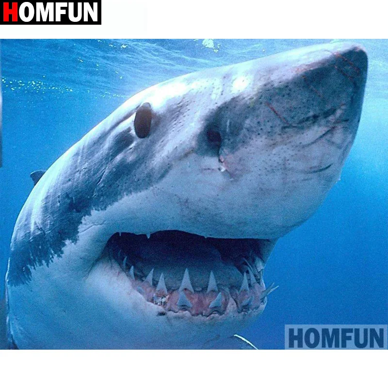 Homfun Full Squareround Drill 5d Diy Diamond Painting Animal Shark