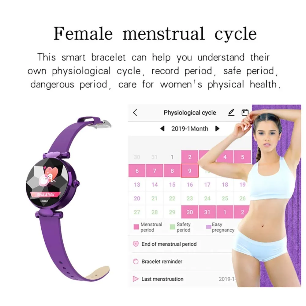  B80 Smart Watch H3 Women Smartwatch Diamond Glass Lady Reloj Blood Pressure PPG Heart Rate Monitor  - 33034699147