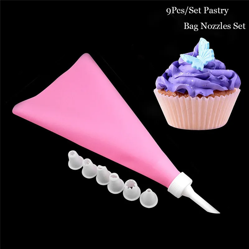 

LINSBAYWU 9PCS/Set Silicone DIY Icing Piping Cream Pastry Bags+7PCS Plastic Nozzle Cake Decorating Tools Mould+Coupler Converter