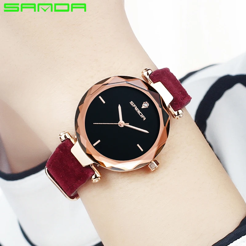 SANDA Fashion Simple Stly Women Watches Luxury Golden Genuine Leather Ladies Watch Women Gold Dress Clock relogio feminino P218