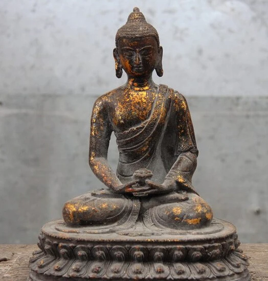 

JP S1038 China Buddhism Folk Temple Bronze Copper Hold Bowl Rulai Sakyamuni Buddha Statue Discount 35%