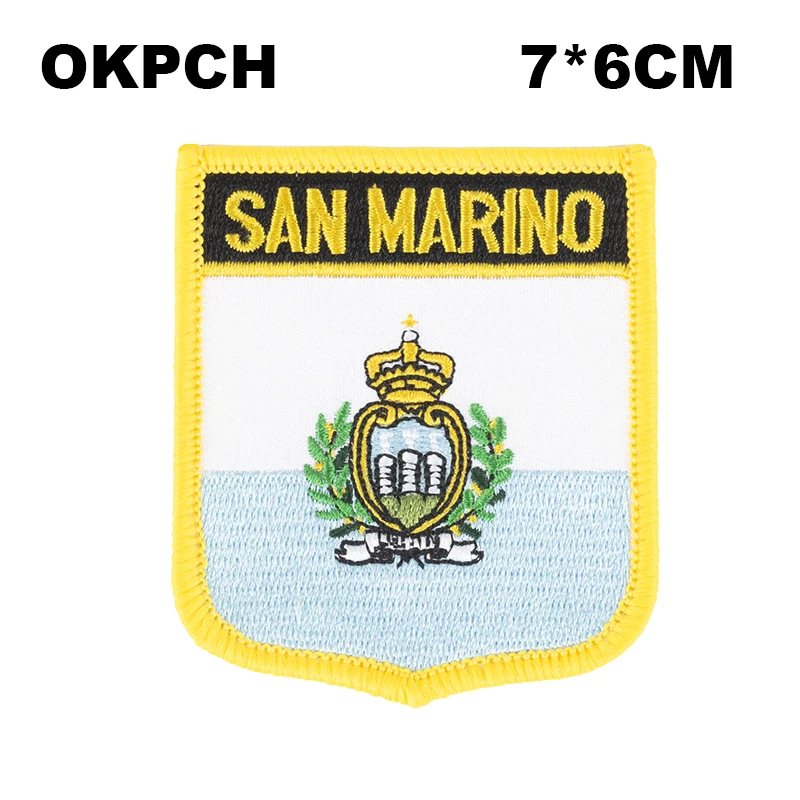 

San Marino Shield Shape Flag patches embroidered flag patches national flag patches for Cothing DIY Decoration PT0161-S