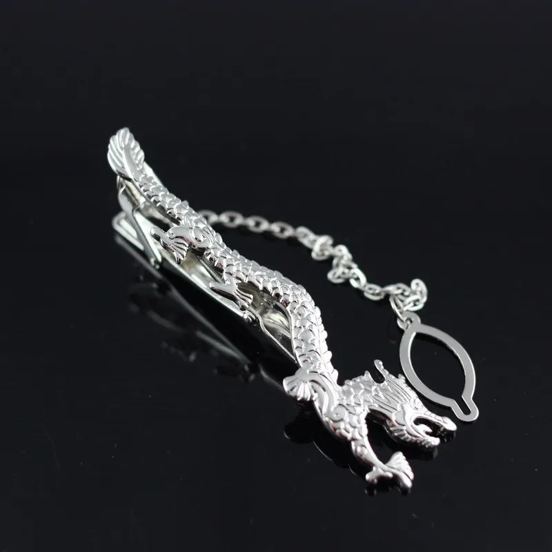Silver Toned Etched Sleek Komodo Dragon Tie Clip