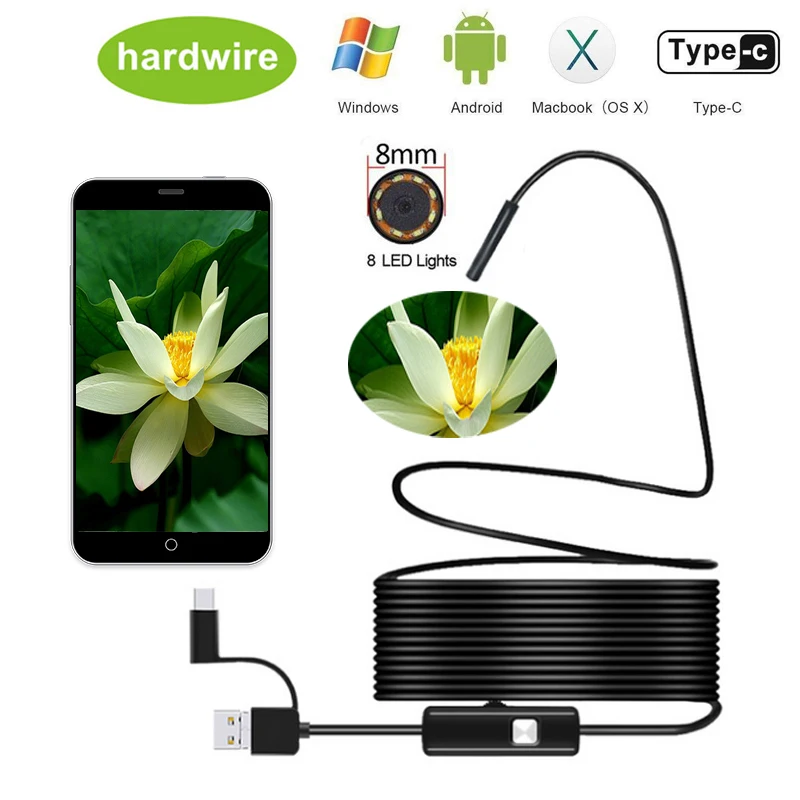 

1080P Android 8MM Video Camera IP67 Micro USB Type-c USB 3-in-1 Computer Endoscope Borescope Tube Waterproof USB Inspection