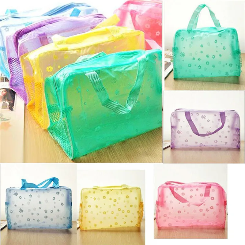 

High Quality Portable Travel Cosmetic Bag Waterproof Toiletry Bathing Transparent Case Flower Printed Women Makeup Bag