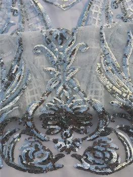 

2017 New design sequins lace high Quality french Lace,with sequins light Silver Lace Fabric for party dress