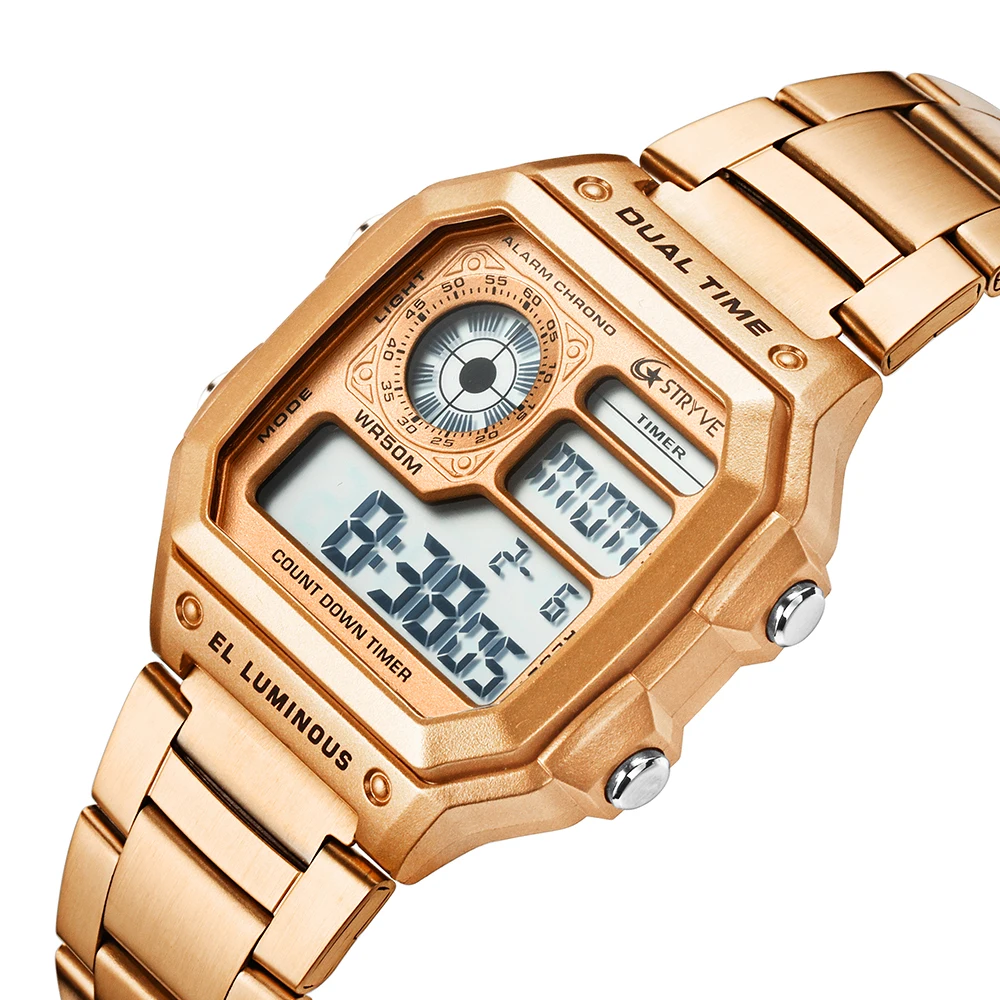 

Mens Watch STRYVE Top Brand Luxury Sports Watches Stainless Steel Fashion Digital Wristwatch Waterproof Clock Relogio Masculino