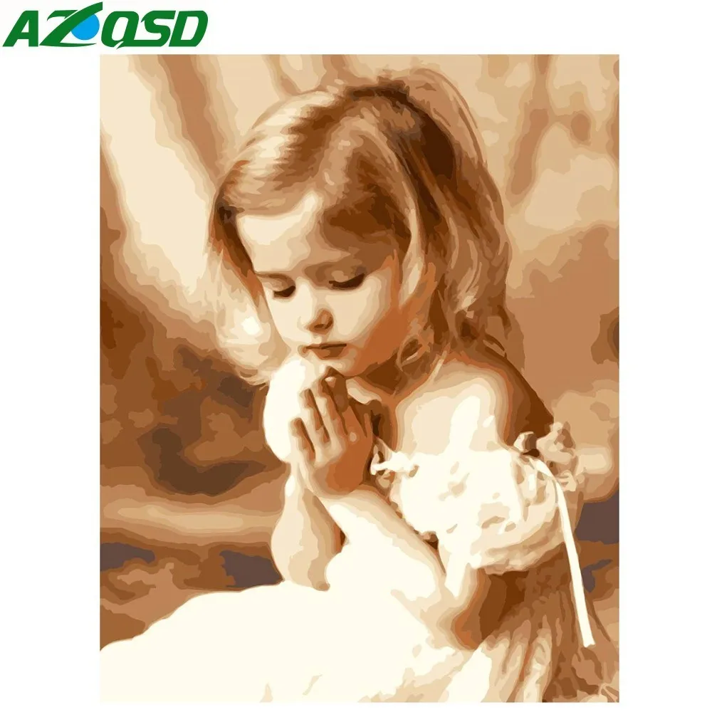AZQSD Unframe Wall Art фотографии алмазов картина по номерам девушка DIY Холст масляной