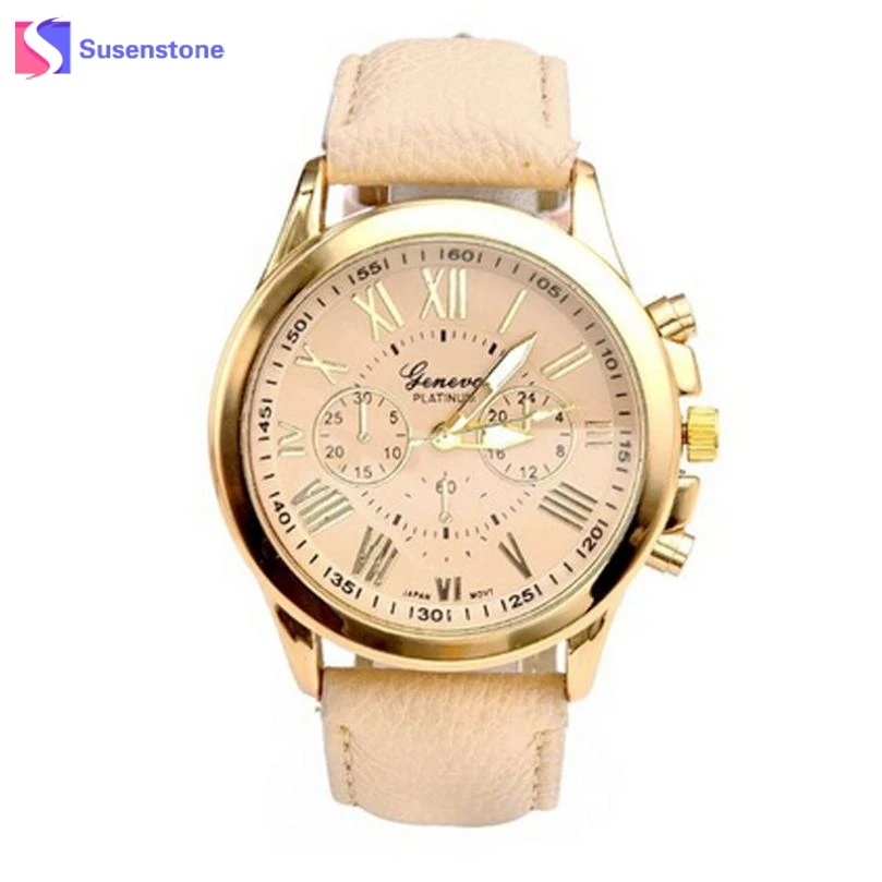 

Montre Femme Fashion Watch Women Roman Numerals Beige Women's Luxury Watches Leather Quartz Watch Clock Relogio Feminino
