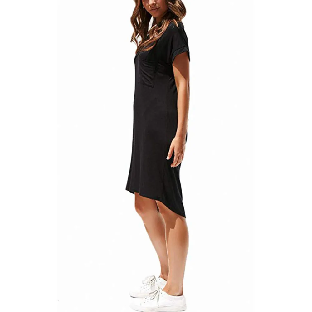 2019 summer woman solid color beach dress long V-neck knee loose beach dress plus size Quick drying beach dress cover up 40J3 (5)